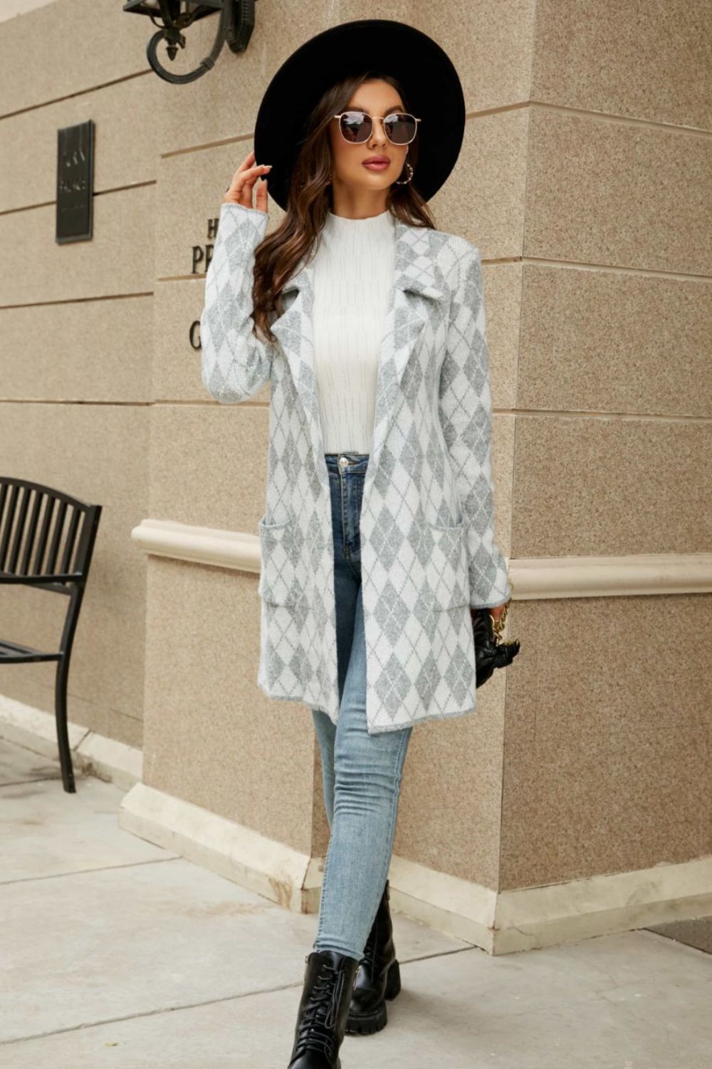 Open Front Lapel Collar Cardigan
