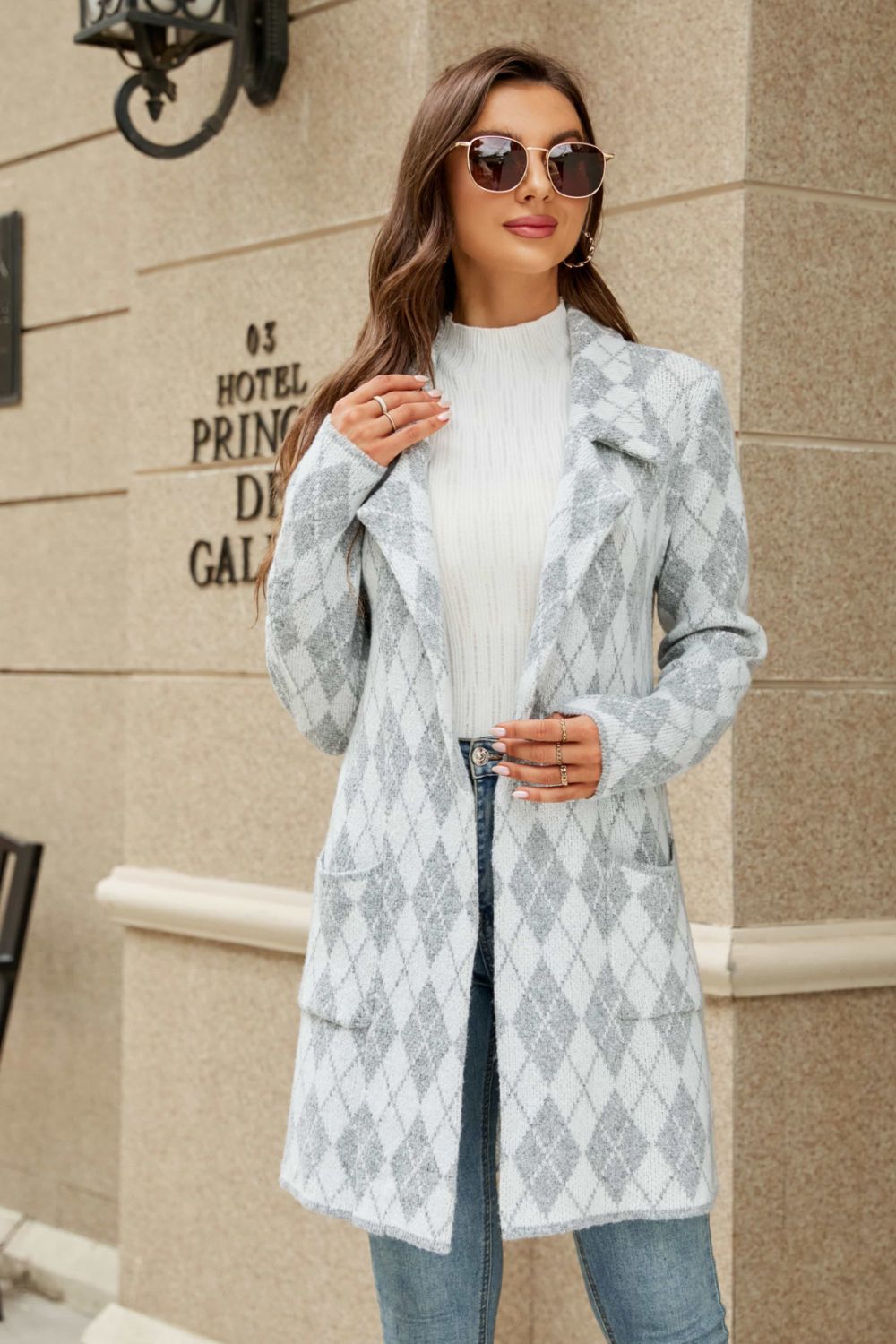 Open Front Lapel Collar Cardigan