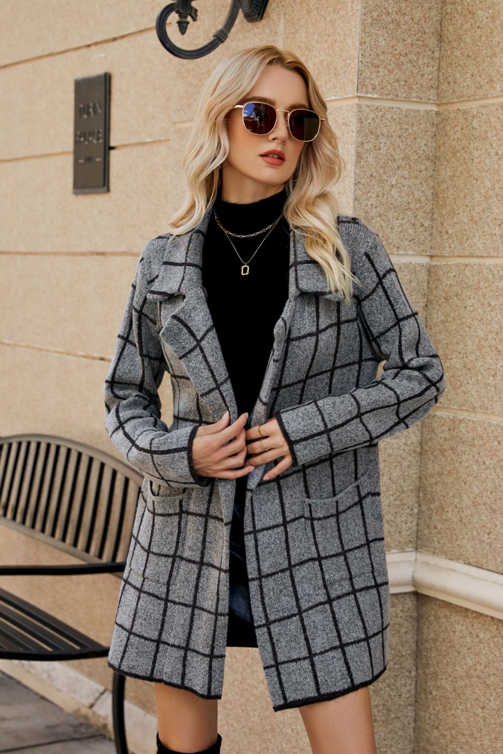 Open Front Lapel Collar Cardigan