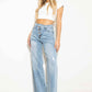 Criss Cross High Waisted Wide Leg Jeans