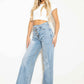 Criss Cross High Waisted Wide Leg Jeans