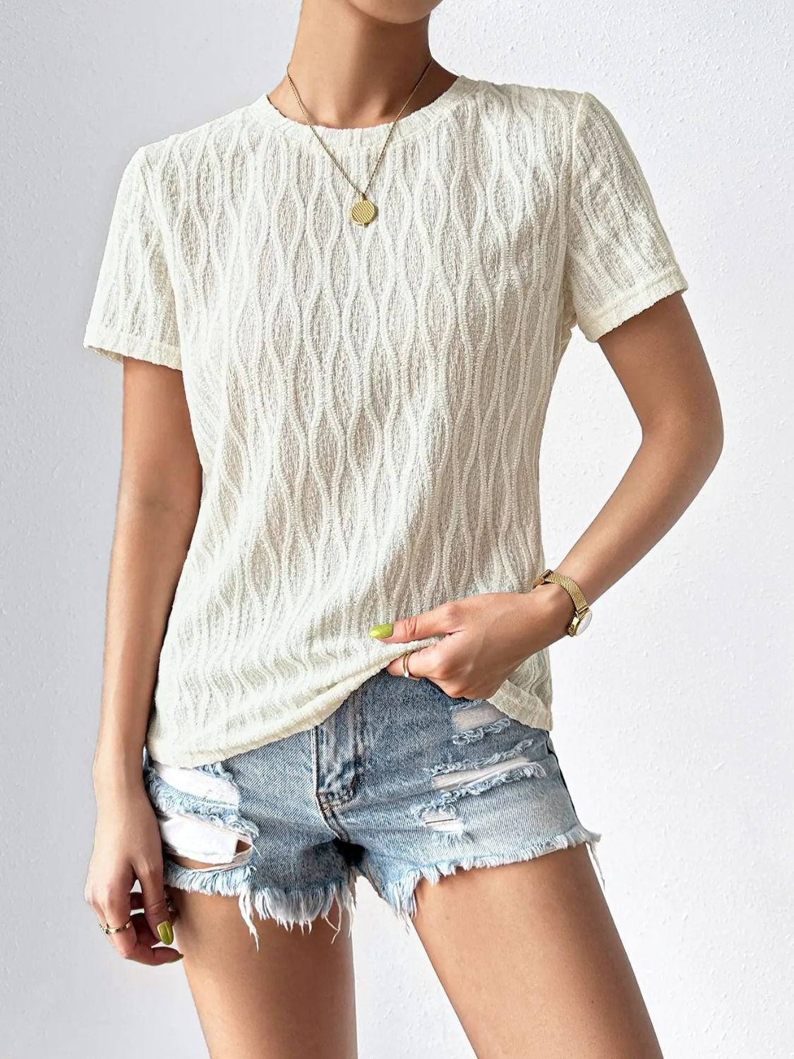 Textured Round Neck Crop Top