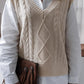 Cable-Knit Ribbed V-Neck Sweater Vest