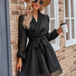 Belted Surplice Neck Long Sleeve Mini Dress