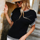 Contrast Round Neck Short Sleeve Knit Top