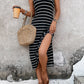 Striped Side Slit Sleeveless Midi Dress