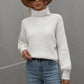 High Neck Balloon Sleeve Rib-Knit Pullover Sweater
