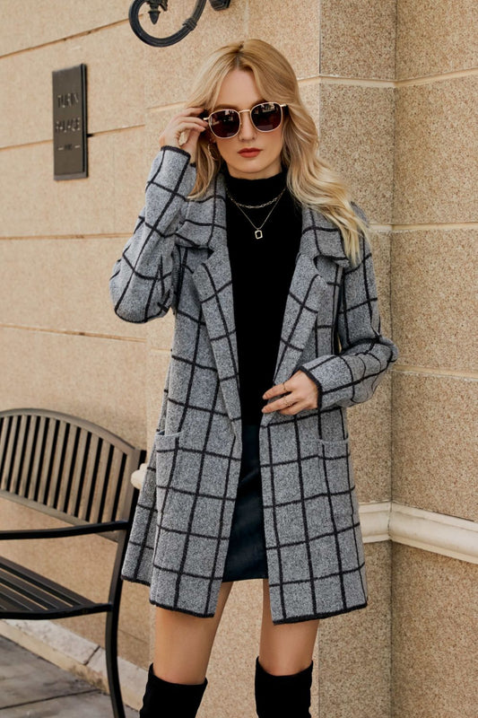 Open Front Lapel Collar Cardigan