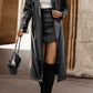 Lapel Collar Tie Waist Long Sleeve Trench Coat