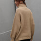 High Neck Balloon Sleeve Rib-Knit Pullover Sweater