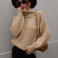 High Neck Balloon Sleeve Rib-Knit Pullover Sweater