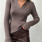 Johnny Collar Rib-Knit Top