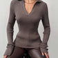 Johnny Collar Rib-Knit Top