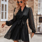 Belted Surplice Neck Long Sleeve Mini Dress