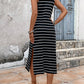 Striped Side Slit Sleeveless Midi Dress