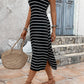 Striped Side Slit Sleeveless Midi Dress