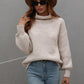 High Neck Balloon Sleeve Rib-Knit Pullover Sweater
