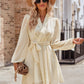Belted Surplice Neck Long Sleeve Mini Dress