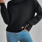 Decorative Button Turtleneck Dropped Shoulder Sweater