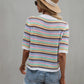 Striped Openwork Half Sleeve Knit Top