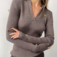 Johnny Collar Rib-Knit Top