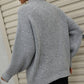 High Neck Balloon Sleeve Rib-Knit Pullover Sweater
