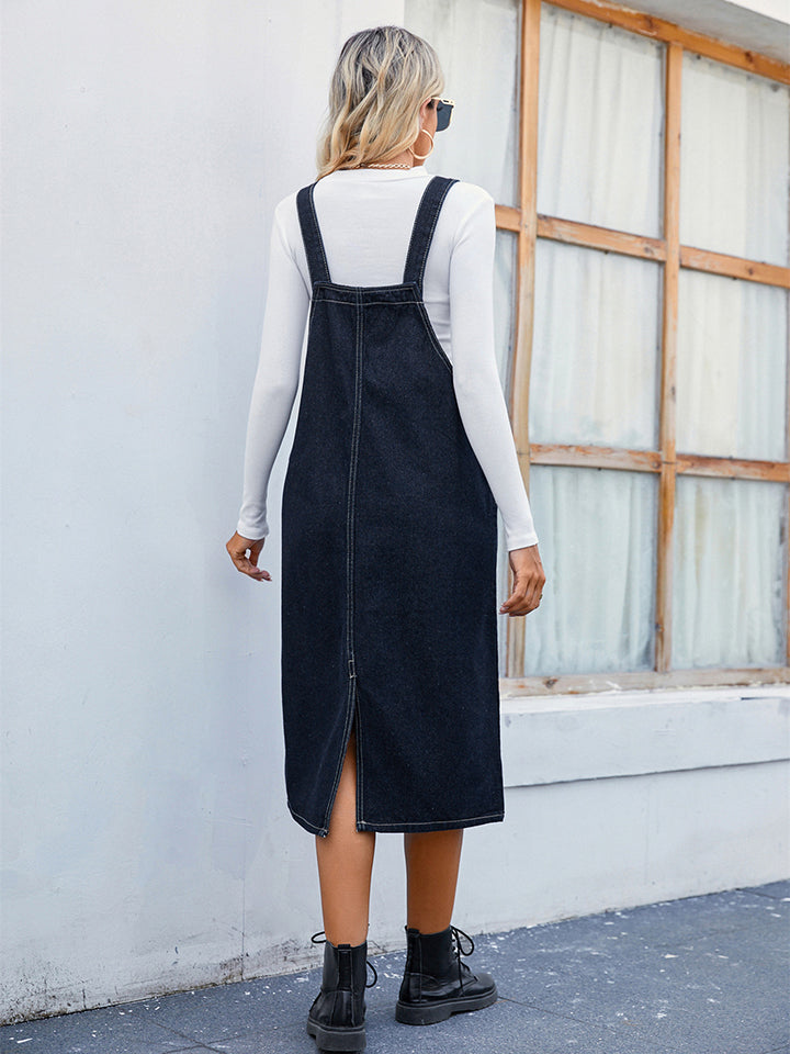 Etophe Studios Black Denim Overall Dress Distressed Raw Hem Size Medium |  eBay