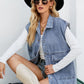 Collared Neck Sleeveless Denim Top with Pockets