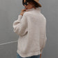 High Neck Balloon Sleeve Rib-Knit Pullover Sweater