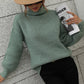 High Neck Balloon Sleeve Rib-Knit Pullover Sweater