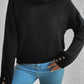Decorative Button Turtleneck Dropped Shoulder Sweater